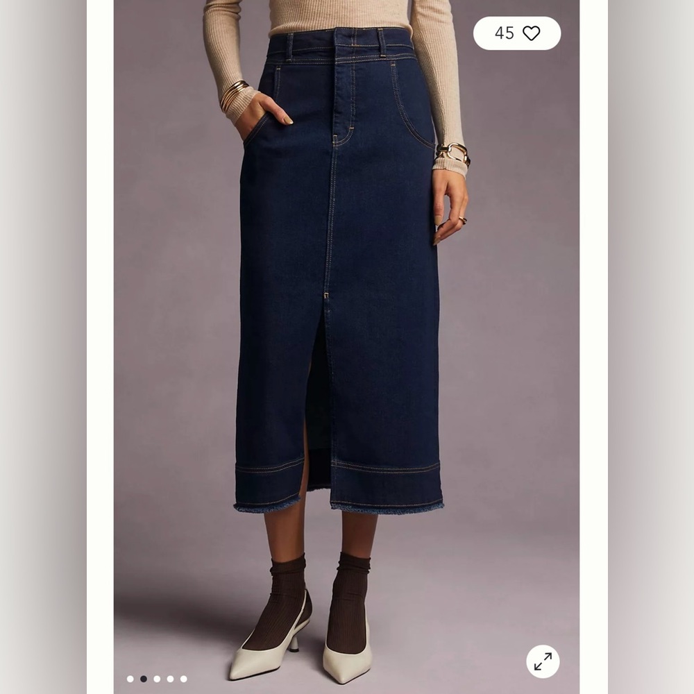 Dark Blue Denim Midi Skirt